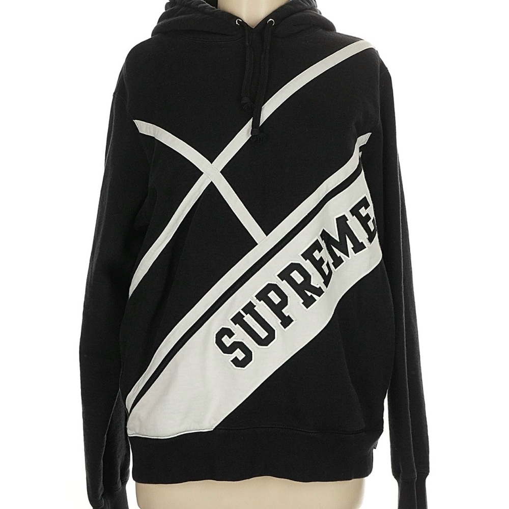 Supreme Diagonal Hooded Sweatshirt In Black M